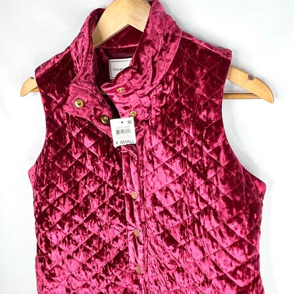 NWT Charter Club Magenta Velvet Quilted Vest XS - Picture 3 of 7